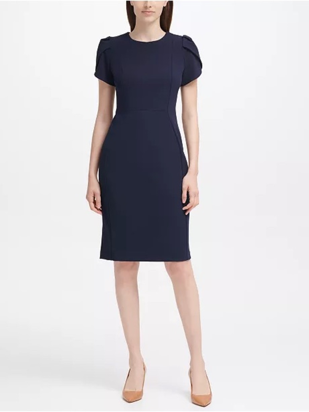 CALVIN KLEIN Tulip-Sleeve Sheath Dress size 10 P Navy blue perfect condition